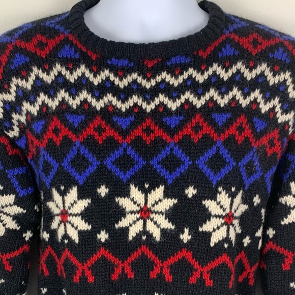 Vintage 80s Eddie Bauer 100% Wool Sweater Fair Isle Ski Men M Black Label Nordic - Picture 5 of 16